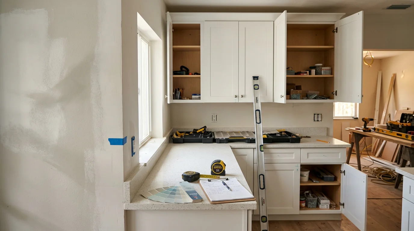 Renovated interior living space in a Miami Dade home showing updated open-plan layout with fresh finishes. General contractor interior renovation work completed in South Florida residential property.